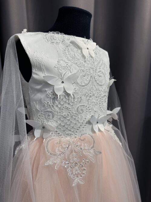 Classic dress with floral print for girls made of lace and tulle — изображение 4