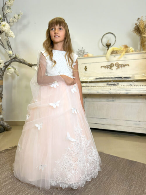 Classic dress with floral print for girls made of lace and tulle — изображение 5