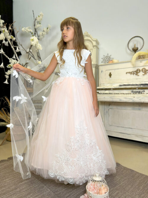Classic dress with floral print for girls made of lace and tulle